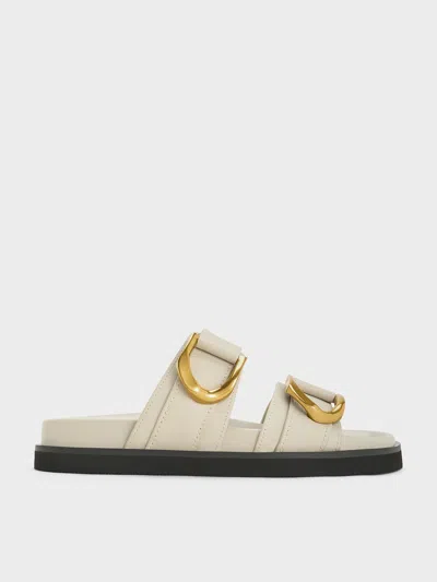 Charles & Keith - Gabine Buckled Leather Slides In Chalk