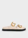 Charles & Keith - Gabine Buckled Leather Slides In Oat