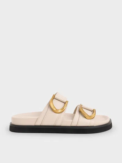 Charles & Keith - Gabine Buckled Leather Slides In Oat