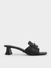 Charles & Keith Gabine Leather Block Heel Mules In Black