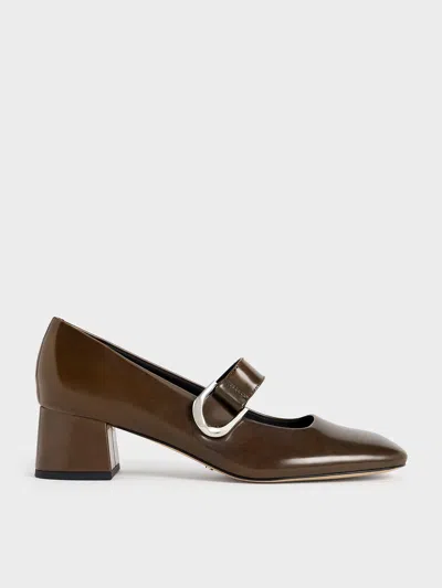 Charles & Keith - Gabine Leather Mary Jane Pumps In Brown