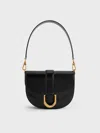 Charles & Keith - Gabine Leather Saddle Bag​ In Black