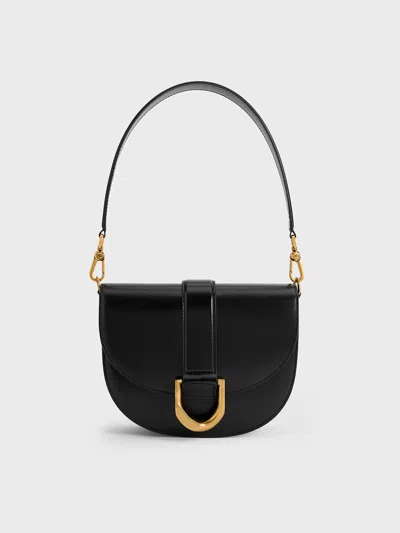 Charles & Keith - Gabine Leather Saddle Bag In Black