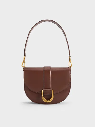 Charles & Keith - Gabine Leather Saddle Bag In Dark Brown