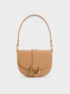Charles & Keith - Gabine Leather Saddle Bag In Toffee