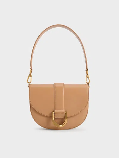 Charles & Keith - Gabine Leather Saddle Bag In Toffee
