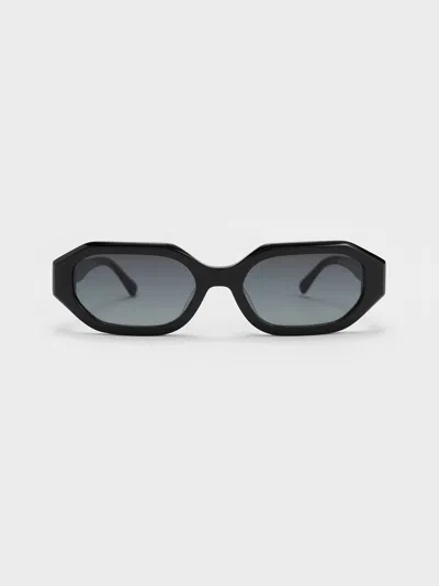 Charles & Keith Gabine Recycled Acetate Oval Sunglasses In Black