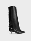 Charles & Keith - Gael Studded Convertible Kitten-heel Knee-high Boots In Black