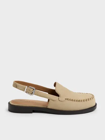 Charles & Keith - Gale Faux Suede Slingback Loafers In Sand