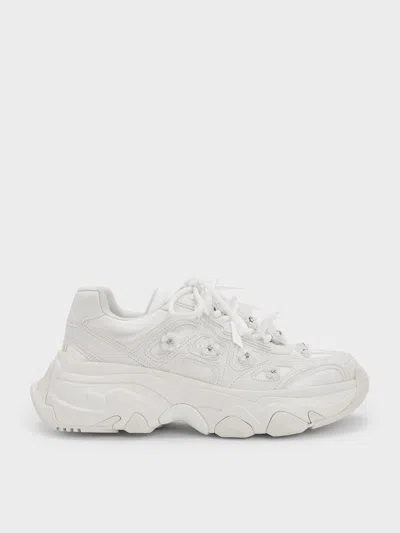 Charles & Keith - Gaskell Flower-embellished Chunky Sneakers In White