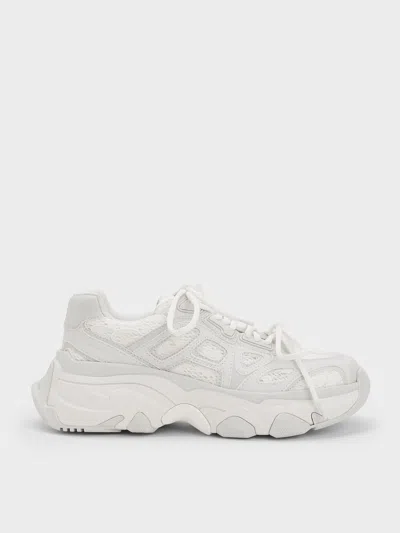 Charles & Keith - Gaskell Lace Chunky Sneakers In White