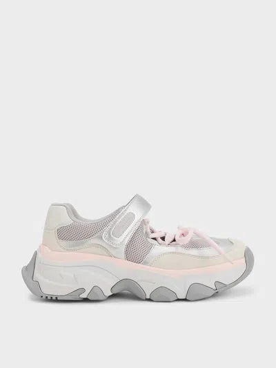 Charles & Keith - Gaskell Metallic Mesh Mary Jane Sneakers In Light Pink