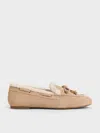 Charles & Keith - Gavyn Suede Shearling-lined Boat Shoes In Neutral
