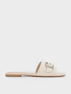Charles & Keith - Gem-buckle Square-toe Slide Sandals In Neutral
