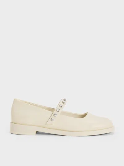 Charles & Keith - Gem-encrusted Mary Janes In Chalk