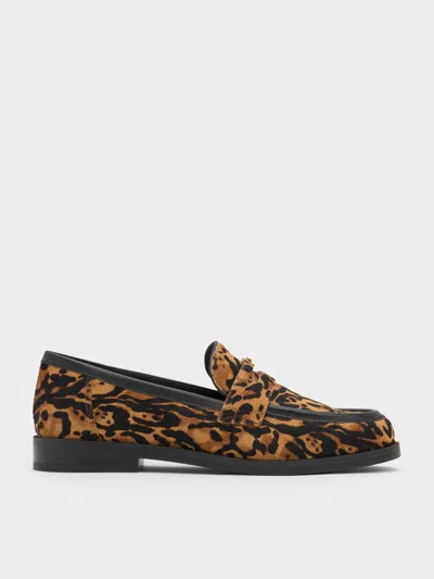 Charles & Keith - Georgina Calf Hair Leopard-print Metallic-accent Penny Loafers