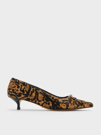 Charles & Keith - Georgina Calf Hair Leopard-print Pointed-toe Kitten-heel Pumps In Animal Print