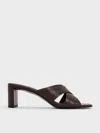 Charles & Keith - Georgina Croc-effect Crossover-strap Blade-heel Mules In Brown