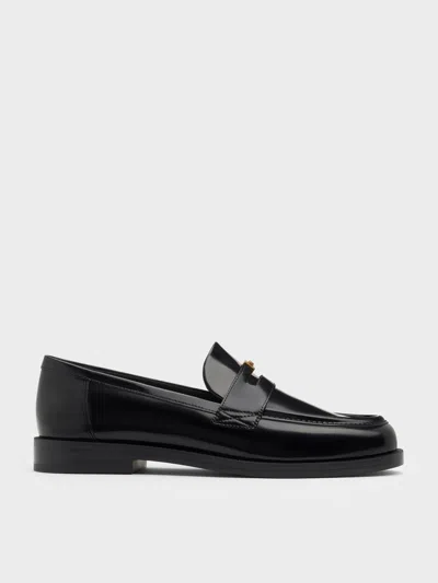 Charles & Keith - Georgina Leather Metallic-accent Penny Loafers In Black