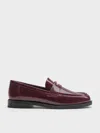 Charles & Keith - Georgina Leather Metallic-accent Penny Loafers In Burgundy