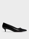 Charles & Keith - Georgina Leather Pointed-toe Kitten-heel Pumps In Black