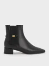 Charles & Keith - Georgina Leather Tapered Square-toe Ankle Boots In Black