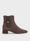 Charles & Keith - Georgina Suede Tapered Square-toe Ankle Boots In Brown