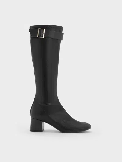 Charles & Keith - Gerry Buckled Block-heel Knee-high Boots In Black