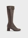 Charles & Keith - Gerry Buckled Block-heel Knee-high Boots In Brown