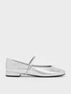 Charles & Keith - Gertrude Metallic Round-toe Mary Janes In Silver