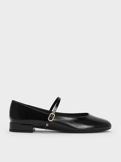 Charles & Keith - Gertrude Patent Round-toe Mary Janes In Black Patent