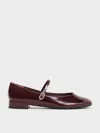Charles & Keith - Gertrude Patent Round-toe Mary Janes In Burgundy