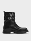 Charles & Keith - Girls' Double Buckle-strap Ankle Boots In Black