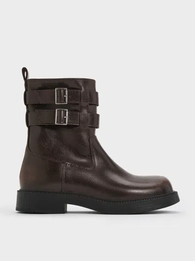 Charles & Keith - Girls' Double Buckle-strap Ankle Boots In Gray