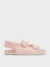 Charles & Keith - Girls' Elastane Pearl-embellished Flatform Sandals In Light Pink