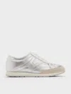 Charles & Keith - Girls' Faux Suede Metallic Low-top Sneakers In Silver