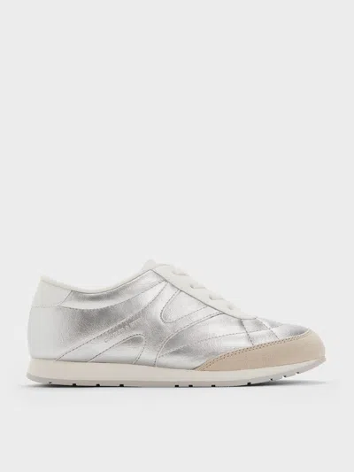 Charles & Keith - Girls' Faux Suede Metallic Low-top Sneakers In Silver
