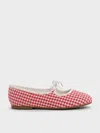 Charles & Keith - Girls' Gingham Bow Ballet Flats In Red