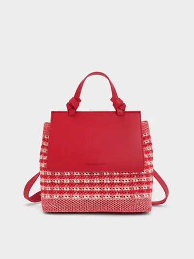 Charles & Keith - Girls' Ida Knitted Gingham Backpack In Gingham Red