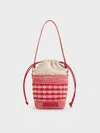Charles & Keith - Girls' Ida Knitted Gingham Bucket Bag In Gingham Red