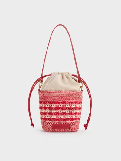 Charles & Keith - Girls' Ida Knitted Gingham Bucket Bag In Gingham Red