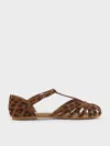 Charles & Keith - Girls' Leopard-print Caged T-bar Sandals