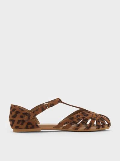 Charles & Keith - Girls' Leopard-print Caged T-bar Sandals