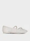 Charles & Keith - Girls' Mesh Crystal-embellished Crossover-strap Ballet Flats In White