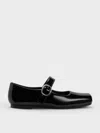 Charles & Keith - Girls' Patent Crystal-buckle Square-toe Mary Jane Flats In Black