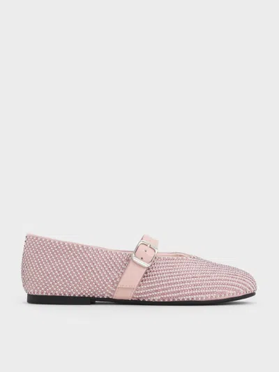Charles & Keith - Girls' Pearl & Crystal-embellished Buckled Mary Janes In Pink
