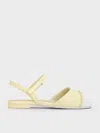 Charles & Keith - Girls' Pearl-embellished Cap-toe Ankle-strap Flats In Butter