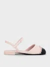 Charles & Keith - Girls' Pearl-embellished Cap-toe Ankle-strap Flats In Light Pink