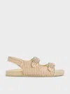 Charles & Keith - Girls' Raffia Crystal-buckle Double-strap Slingback Sandals