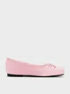 Charles & Keith - Girls' Satin Bow Square-toe Crossover-strap Ballet Flats In Pink